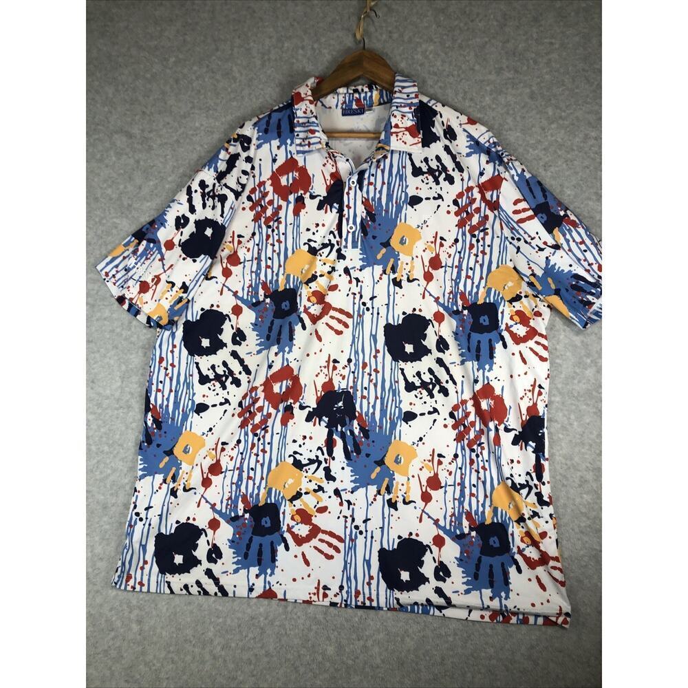 HRESKI Men's Golf Polo Shirt Size 2XL Hand Print / Paint Splatter